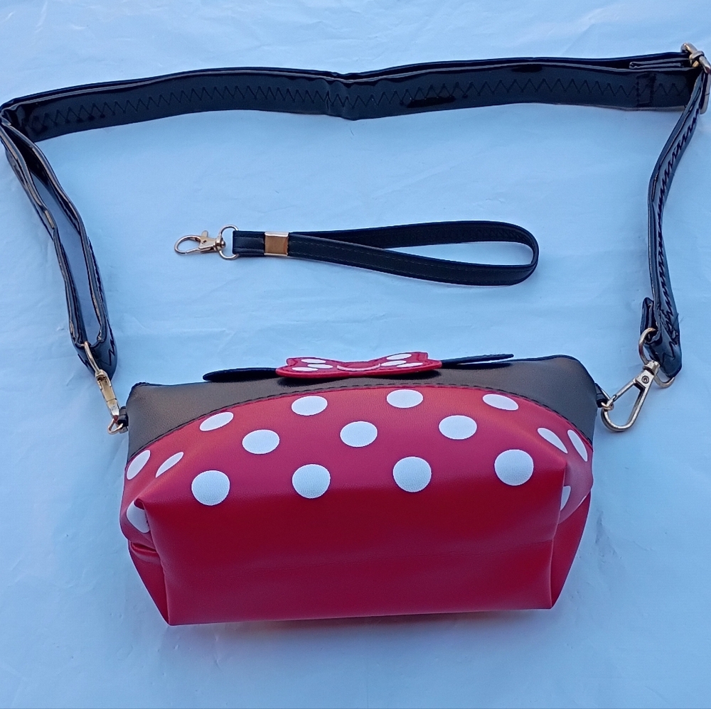 Minnie Mouse Ears Red Black Crossbody Wristlet Adjustable Straps Zipper Closure - Picture 6 of 9
